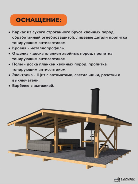 Беседка Шале, навес для мангала, навес для дачи, навес беседки 6x8м