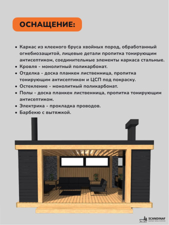 Беседка с барбекю и камином, навес для мангала, навес для дачи, навес беседки 6x3,5м